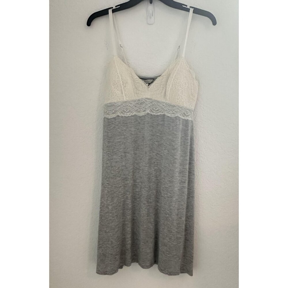 Nicole Miller Y2K Chemise Womens L Gray White Lace Nightgown‎ Dress Lingerie